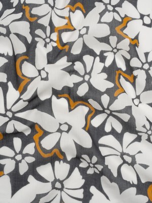 Crinkled Cotton Gauzy Woven – Charcoal Gray, Golden Orange and White Floral – Mood Exclusive Spring Squall Print Crinkled Cotton Gauzy Woven – Charcoal Gray, Golden Orange and White Floral – Mood Exclusive Spring Squall Print