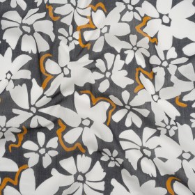 Crinkled Cotton Gauzy Woven – Charcoal Gray, Golden Orange and White Floral – Mood Exclusive Spring Squall Print Crinkled Cotton Gauzy Woven – Charcoal Gray, Golden Orange and White Floral – Mood Exclusive Spring Squall Print