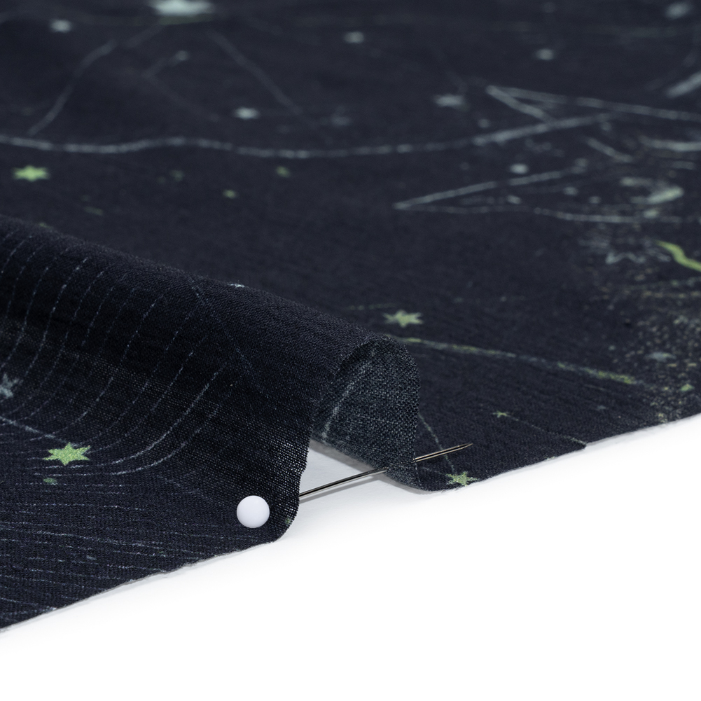 Crinkled Cotton Gauzy Woven – Navy Blue and Lime Green Celestial and Geometrics – Mood Exclusive Cosmic Cartography Print Crinkled Cotton Gauzy Woven – Navy Blue and Lime Green Celestial and Geometrics – Mood Exclusive Cosmic Cartography Print