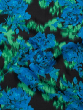 Polyester Mikado – Blue, Green and Black Ikat Roses – Mood Exclusive Echoed Illusions Print Polyester Mikado – Blue, Green and Black Ikat Roses – Mood Exclusive Echoed Illusions Print