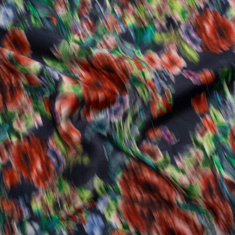 Polyester Mikado – Red, Green and Navy Floral Diagonal Striations – Mood Exclusive Flickering Field Print Polyester Mikado – Red, Green and Navy Floral Diagonal Striations – Mood Exclusive Flickering Field Print