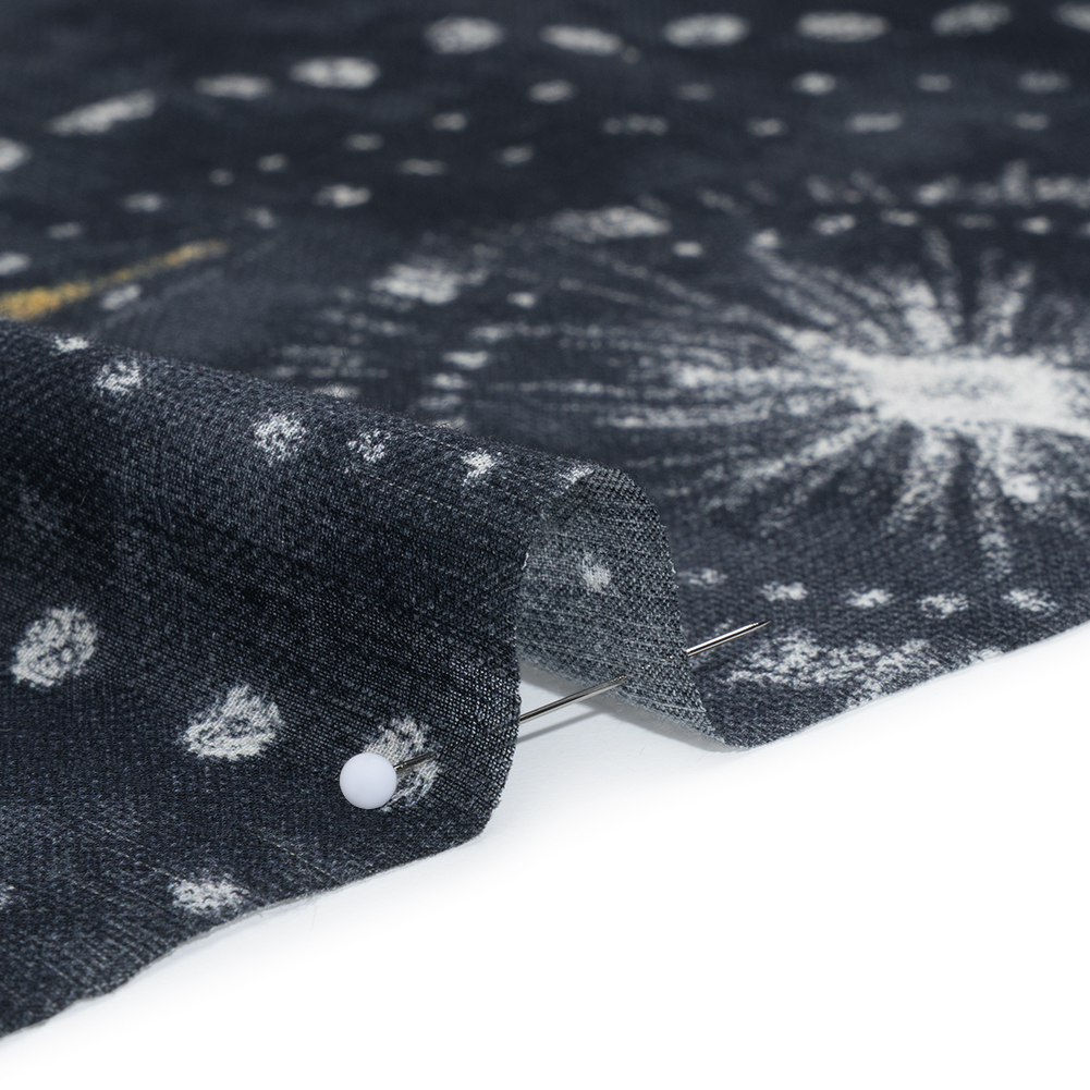 Crinkled Cotton Gauzy Woven - Navy Blue, White and Yellow Starry Sky - Mood Exclusive Little Traveler Print