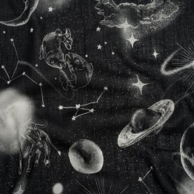 Crinkled Cotton Gauzy Woven – Black and White Sketches in Space – Mood Exclusive Heavenly Horoscope Print Crinkled Cotton Gauzy Woven – Black and White Sketches in Space – Mood Exclusive Heavenly Horoscope Print