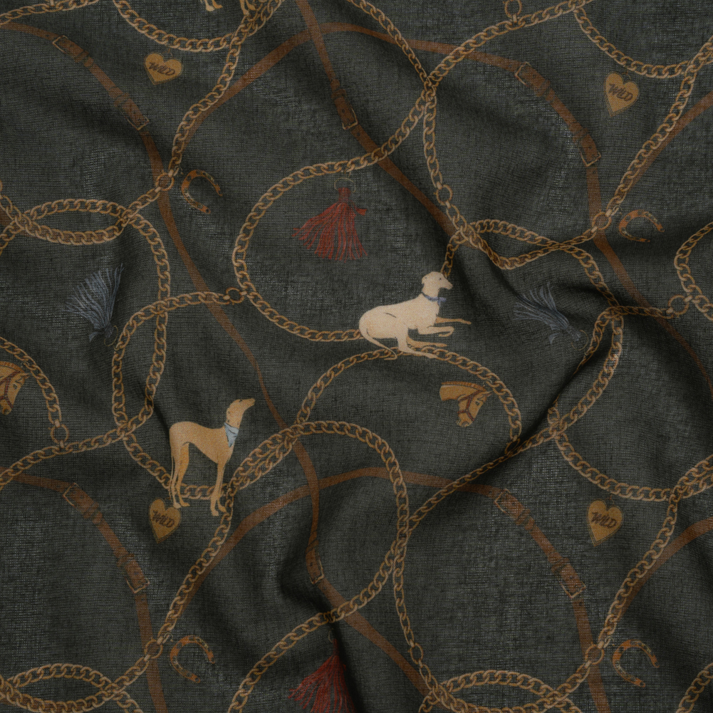 Cotton Voile – Charcoal and Brown Chains and Reins – Mood Exclusive Charm Bracelet Print Cotton Voile – Charcoal and Brown Chains and Reins – Mood Exclusive Charm Bracelet Print