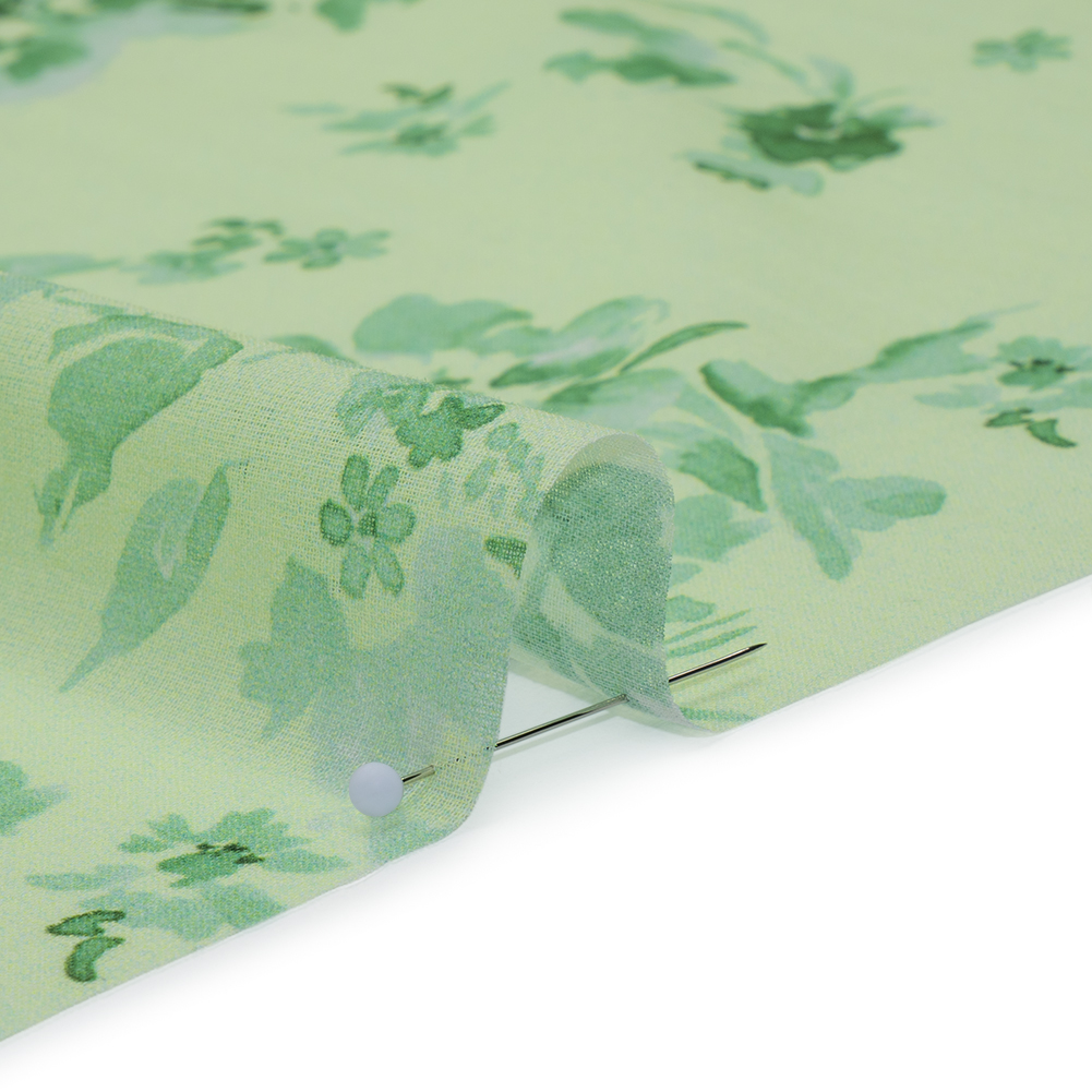 Cotton Voile - Mint and Green Floral- Mood Exclusive Watercolor Wilds Print
