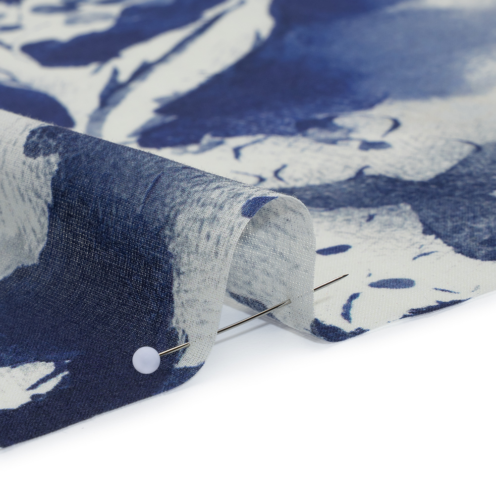 Cotton Voile - Dark Blue and White Watercolor Flowers - Mood Exclusive Inkblot Inspirations Print