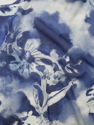 Cotton Voile – Dark Blue and White Watercolor Flowers – Mood Exclusive Inkblot Inspirations Print Cotton Voile – Dark Blue and White Watercolor Flowers – Mood Exclusive Inkblot Inspirations Print