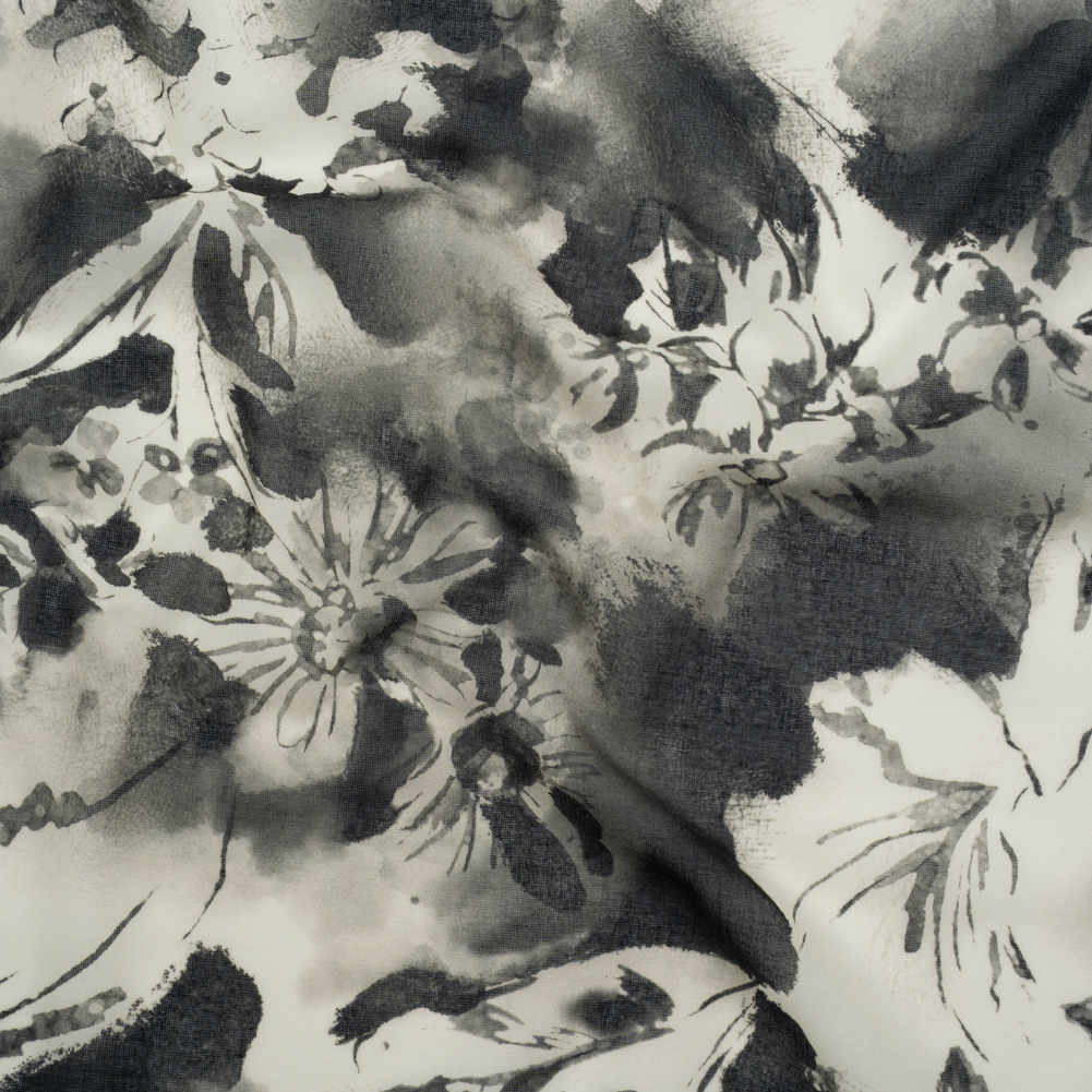 Cotton Voile – Black and White Watercolor Flowers – Mood Exclusive Inkblot Inspirations Print Cotton Voile – Black and White Watercolor Flowers – Mood Exclusive Inkblot Inspirations Print