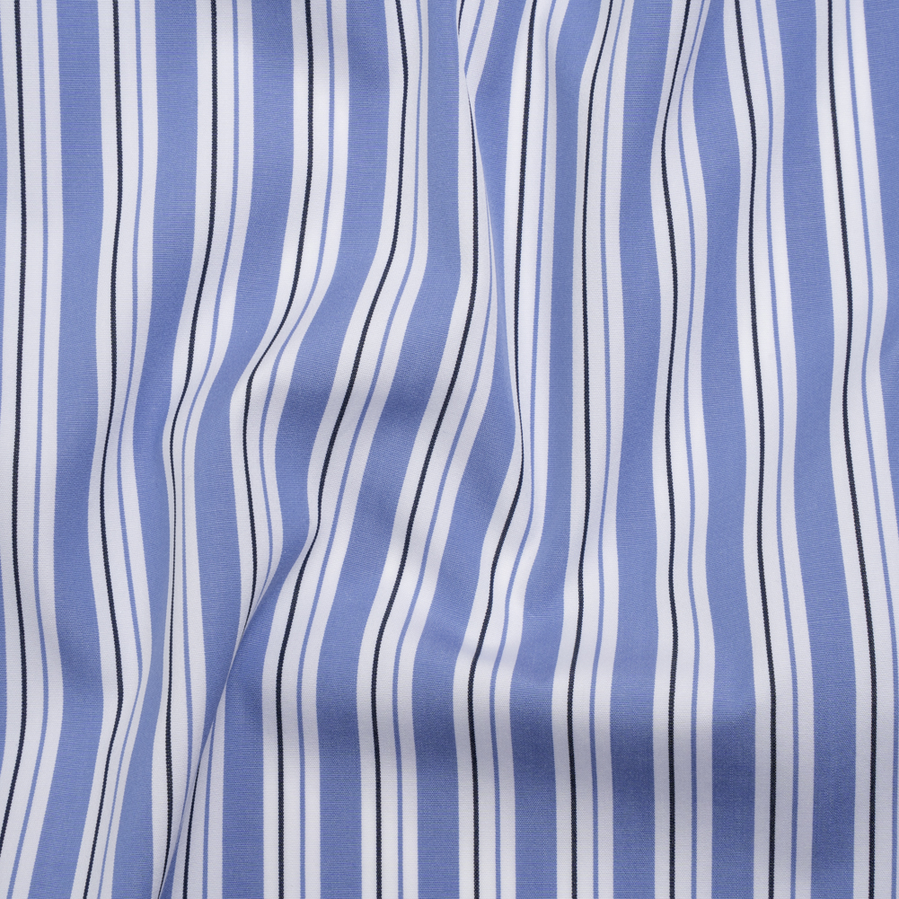 Cotton Shirting – Country Blue, Black and White Stripes – Deadstock Cotton Shirting – Country Blue, Black and White Stripes – Deadstock
