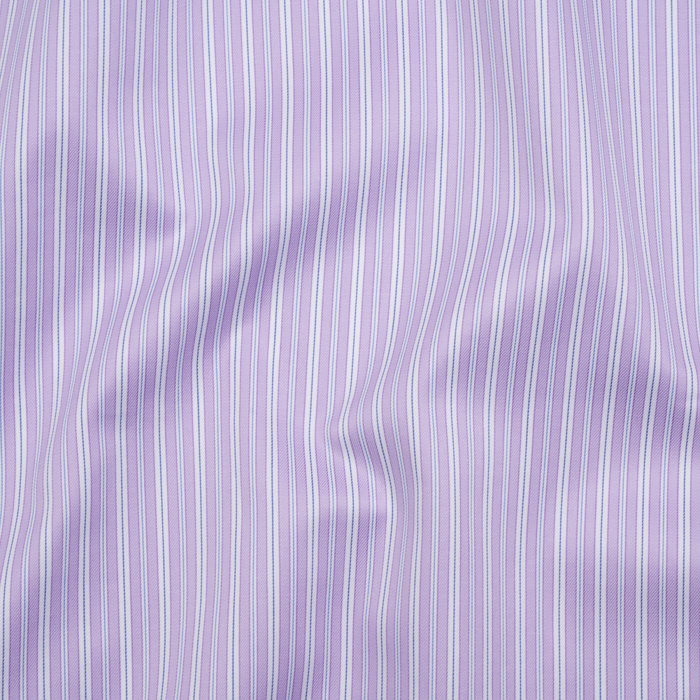 Cotton Twill Shirting Made in Italy – Lavender, White and Navy Stripes – Deadstock Cotton Twill Shirting Made in Italy – Lavender, White and Navy Stripes – Deadstock