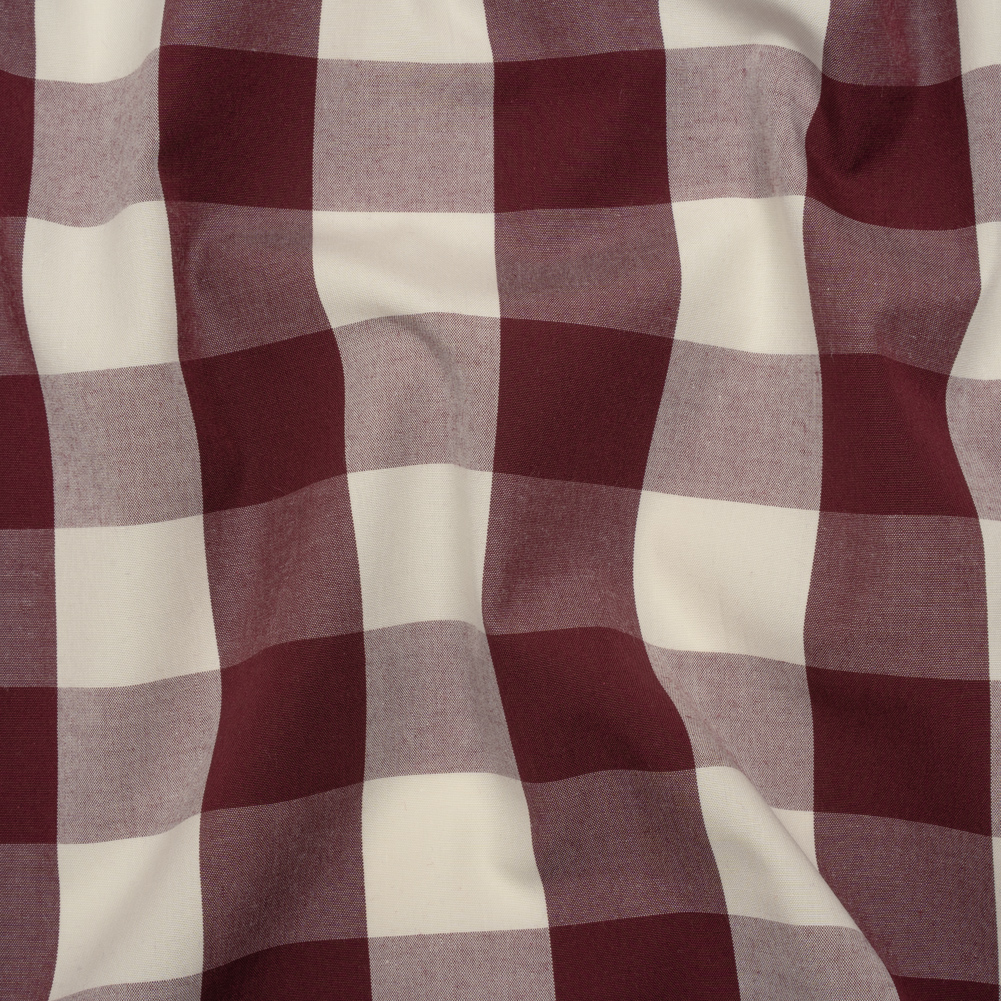 Cotton Shirting – Burgundy and Cream Buffalo Check – Deadstock Cotton Shirting – Burgundy and Cream Buffalo Check – Deadstock