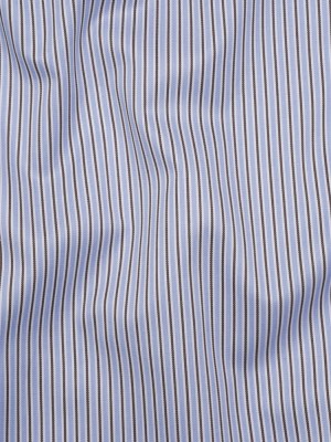 Cotton Twill Shirting Made in Italy – Light Blue, Brown and White Stripes – Deadstock Cotton Twill Shirting Made in Italy – Light Blue, Brown and White Stripes – Deadstock
