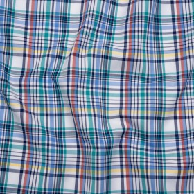 Cotton Twill Shirting – Navy, White and Multicolor Plaid – Deadstock Cotton Twill Shirting – Navy, White and Multicolor Plaid – Deadstock