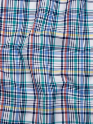 Cotton Twill Shirting – Navy, White and Multicolor Plaid – Deadstock Cotton Twill Shirting – Navy, White and Multicolor Plaid – Deadstock