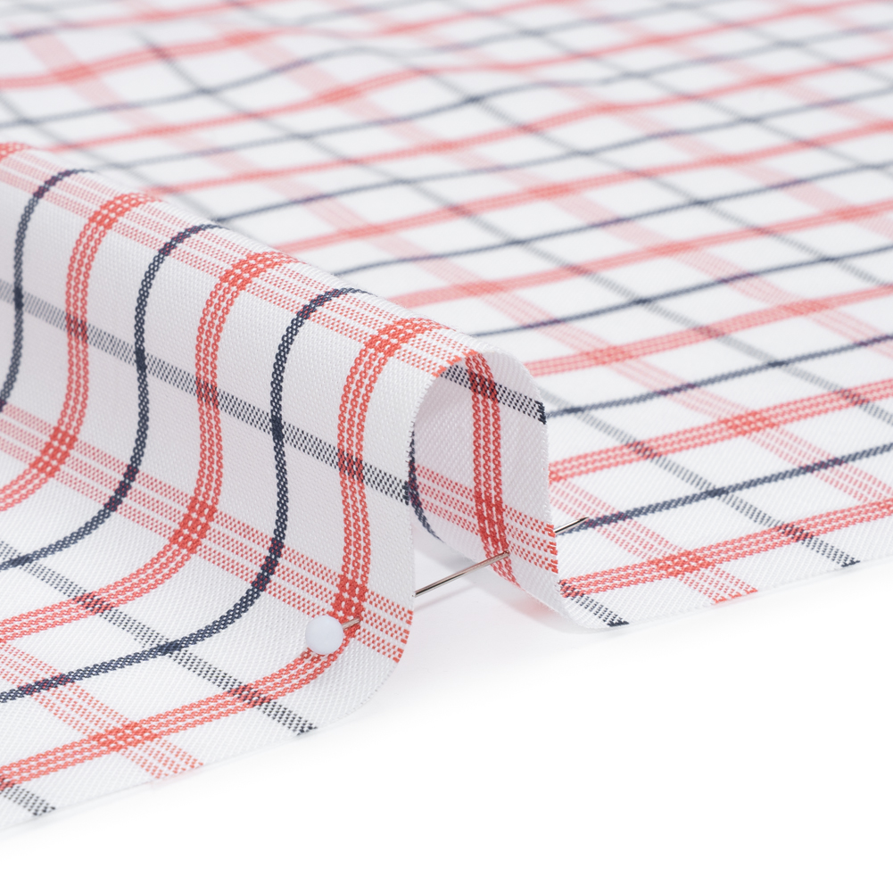 Pima Cotton Oxford Shirting - Red, Navy and White Plaid - Deadstock