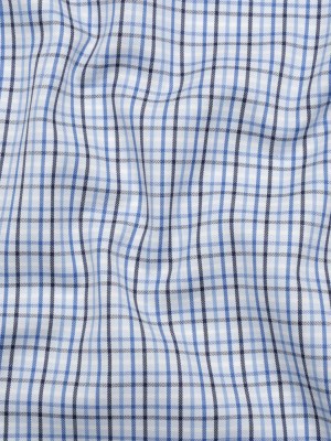 Cotton Herringbone Twill Shirting – Blue, Navy and White Plaid – Deadstock Cotton Herringbone Twill Shirting – Blue, Navy and White Plaid – Deadstock
