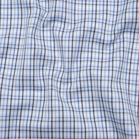 Cotton Herringbone Twill Shirting – Blue, Navy and White Plaid – Deadstock Cotton Herringbone Twill Shirting – Blue, Navy and White Plaid – Deadstock