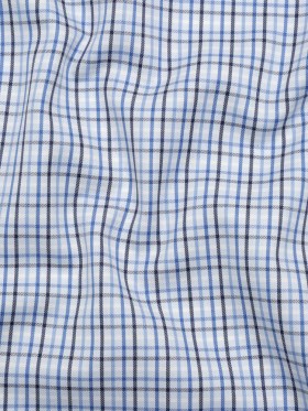 Cotton Herringbone Twill Shirting – Blue, Navy and White Plaid – Deadstock Cotton Herringbone Twill Shirting – Blue, Navy and White Plaid – Deadstock