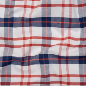 Cotton Oxford Shirting – Red, Navy Blue and White Plaid – Deadstock Cotton Oxford Shirting – Red, Navy Blue and White Plaid – Deadstock