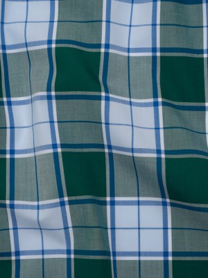 Cotton Shirting – Forest Green and Sky Blue Plaid – Designer Deadstock Cotton Shirting – Forest Green and Sky Blue Plaid – Designer Deadstock