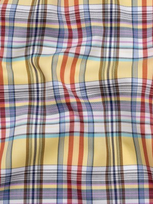 Cotton Twill Shirting – Butter Yellow, Brown and Blue Plaid – Deadstock Cotton Twill Shirting – Butter Yellow, Brown and Blue Plaid – Deadstock