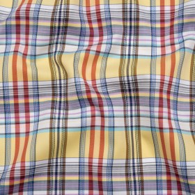 Cotton Twill Shirting – Butter Yellow, Brown and Blue Plaid – Deadstock Cotton Twill Shirting – Butter Yellow, Brown and Blue Plaid – Deadstock