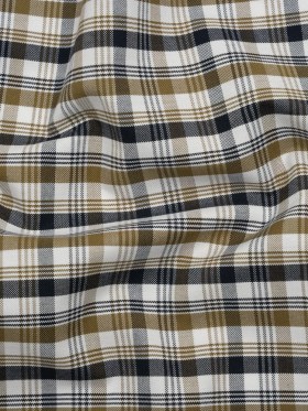 Cotton Oxford Shirting – Khaki, Navy and White Plaid – Deadstock Cotton Oxford Shirting – Khaki, Navy and White Plaid – Deadstock