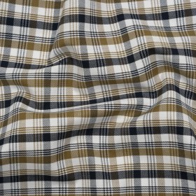 Cotton Oxford Shirting – Khaki, Navy and White Plaid – Deadstock Cotton Oxford Shirting – Khaki, Navy and White Plaid – Deadstock