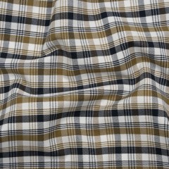 Cotton Oxford Shirting – Khaki, Navy and White Plaid – Deadstock Cotton Oxford Shirting – Khaki, Navy and White Plaid – Deadstock