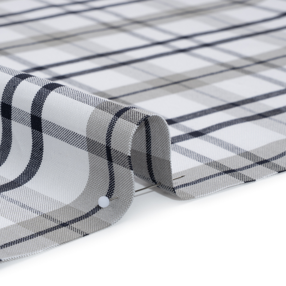 Cotton Oxford Shirting - Dark Navy, Gray and White Plaid - Deadstock