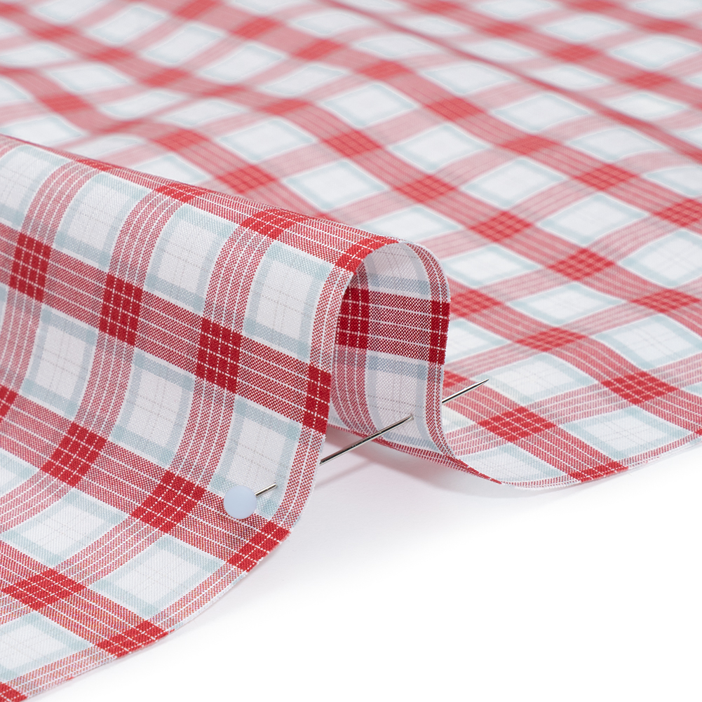 Cotton Shirting - Red, Baby Blue and White Plaid - Deadstock
