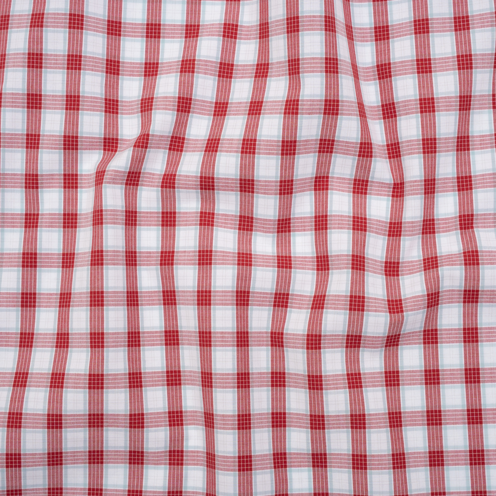 Cotton Shirting – Red, Baby Blue and White Plaid – Deadstock Cotton Shirting – Red, Baby Blue and White Plaid – Deadstock