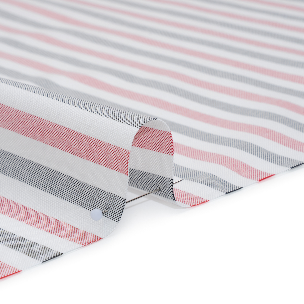 Cotton Oxford Shirting - Black, Red and White Stripes - Deadstock