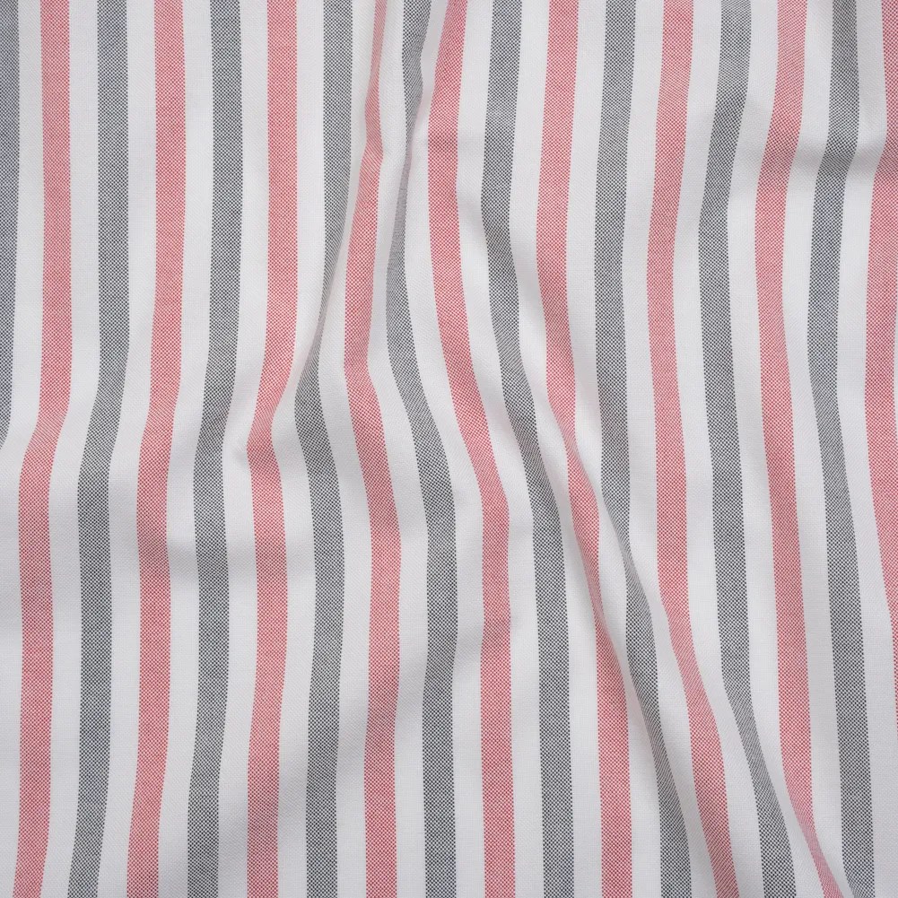 Cotton Oxford Shirting – Black, Red and White Stripes – Deadstock Cotton Oxford Shirting – Black, Red and White Stripes – Deadstock