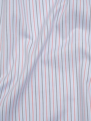 Cotton Twill Shirting – Baby Blue, Red and Black Stripes – Deadstock Cotton Twill Shirting – Baby Blue, Red and Black Stripes – Deadstock