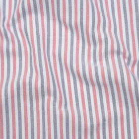 Cotton Oxford Shirting – Navy Blue, Red and White Candy Stripes – Deadstock Cotton Oxford Shirting – Navy Blue, Red and White Candy Stripes – Deadstock
