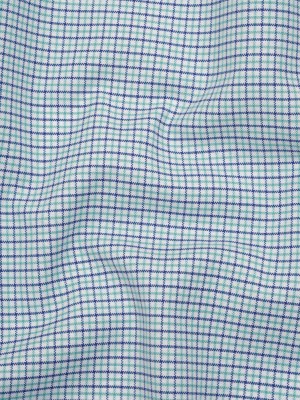 Cotton Oxford Shirting – Navy Blue, Sea Green and White Tattersall Check – Deadstock Cotton Oxford Shirting – Navy Blue, Sea Green and White Tattersall Check – Deadstock