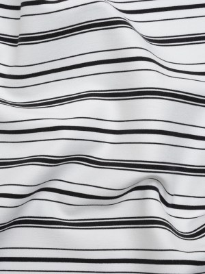 Stretch Rayon and Nylon Twill – Black and White Railroaded Stripes – Deadstock Stretch Rayon and Nylon Twill – Black and White Railroaded Stripes – Deadstock