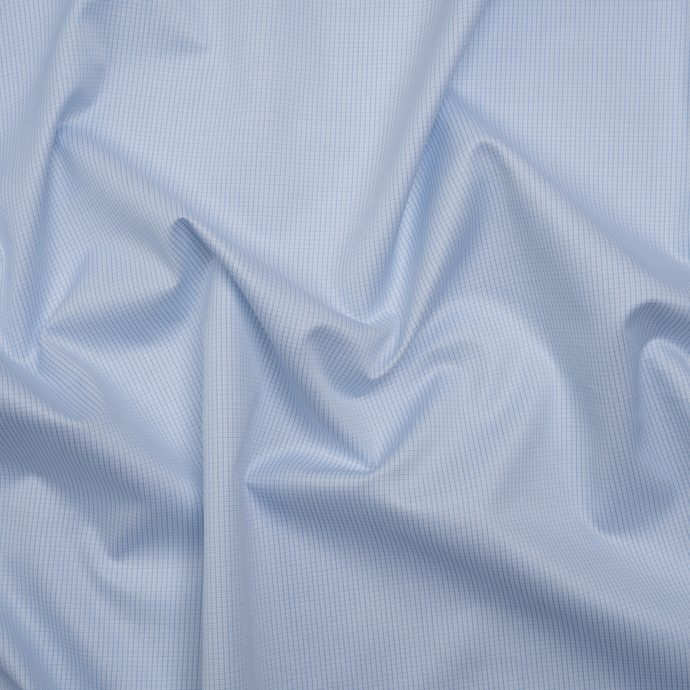 Cotton Shirting – Light Blue and White Tiny Tattersall Check – Deadstock Cotton Shirting – Light Blue and White Tiny Tattersall Check – Deadstock