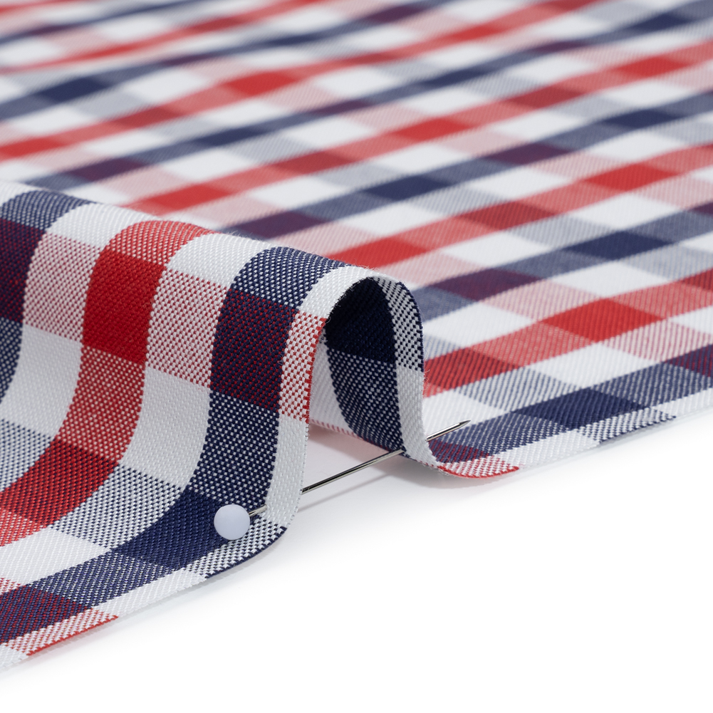 Cotton Oxford Shirting - Red, White and Blue Tattersall Checks - Deadstock