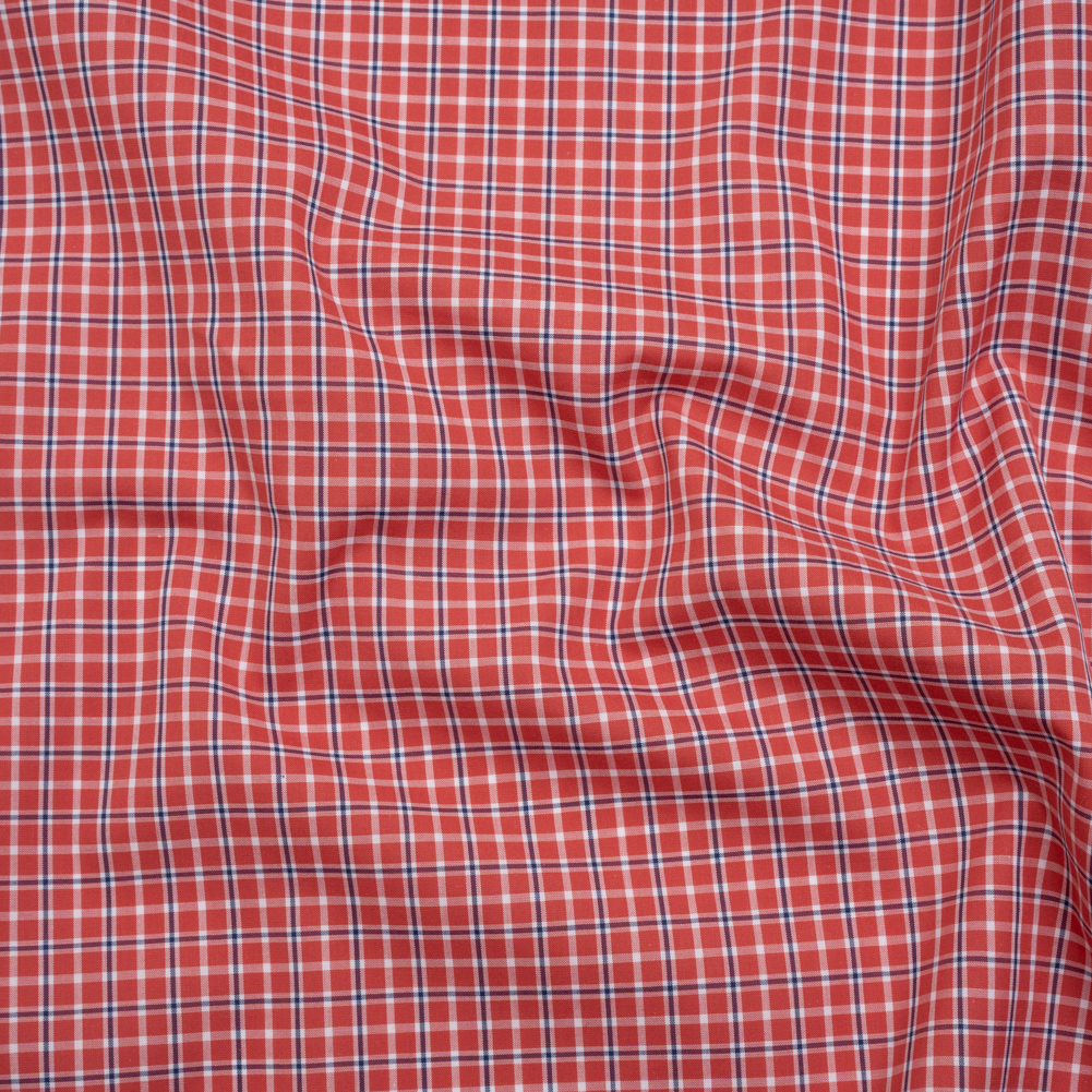 Cotton Shirting – Red, Navy and White Check Plaid – Deadstock Cotton Shirting – Red, Navy and White Check Plaid – Deadstock