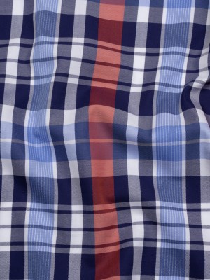 Cotton Twill Shirting – Blue, Red and Navy Plaid – Deadstock Cotton Twill Shirting – Blue, Red and Navy Plaid – Deadstock
