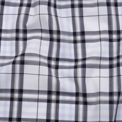 Cotton Shirting – Midnight Navy, Greige and White Plaid – Deadstock Cotton Shirting – Midnight Navy, Greige and White Plaid – Deadstock