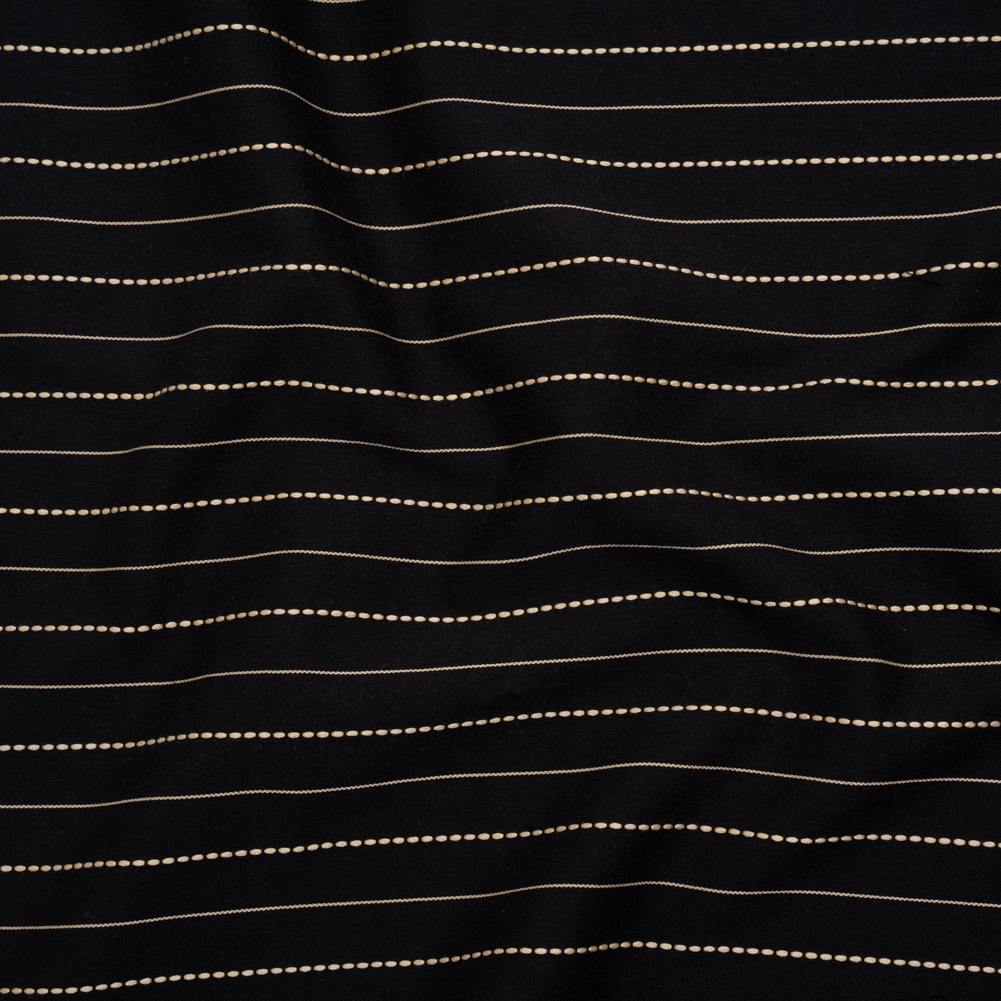 Stretch Cotton Blend Twill – Black and Beige Textured Stripes – Deadstock Stretch Cotton Blend Twill – Black and Beige Textured Stripes – Deadstock