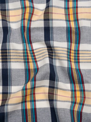 Cotton Shirting – Navy Blue, Yellow and Red Plaid – Deadstock Cotton Shirting – Navy Blue, Yellow and Red Plaid – Deadstock