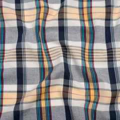 Cotton Shirting – Navy Blue, Yellow and Red Plaid – Deadstock Cotton Shirting – Navy Blue, Yellow and Red Plaid – Deadstock