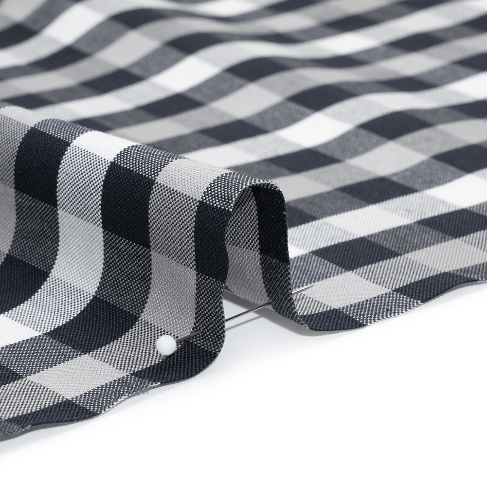 Cotton Oxford Shirting - Navy, Gray and White Checks - Deadstock