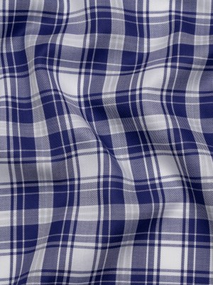 Cotton Twill Shirting – Cobalt Blue and White Plaid – Deadstock Cotton Twill Shirting – Cobalt Blue and White Plaid – Deadstock