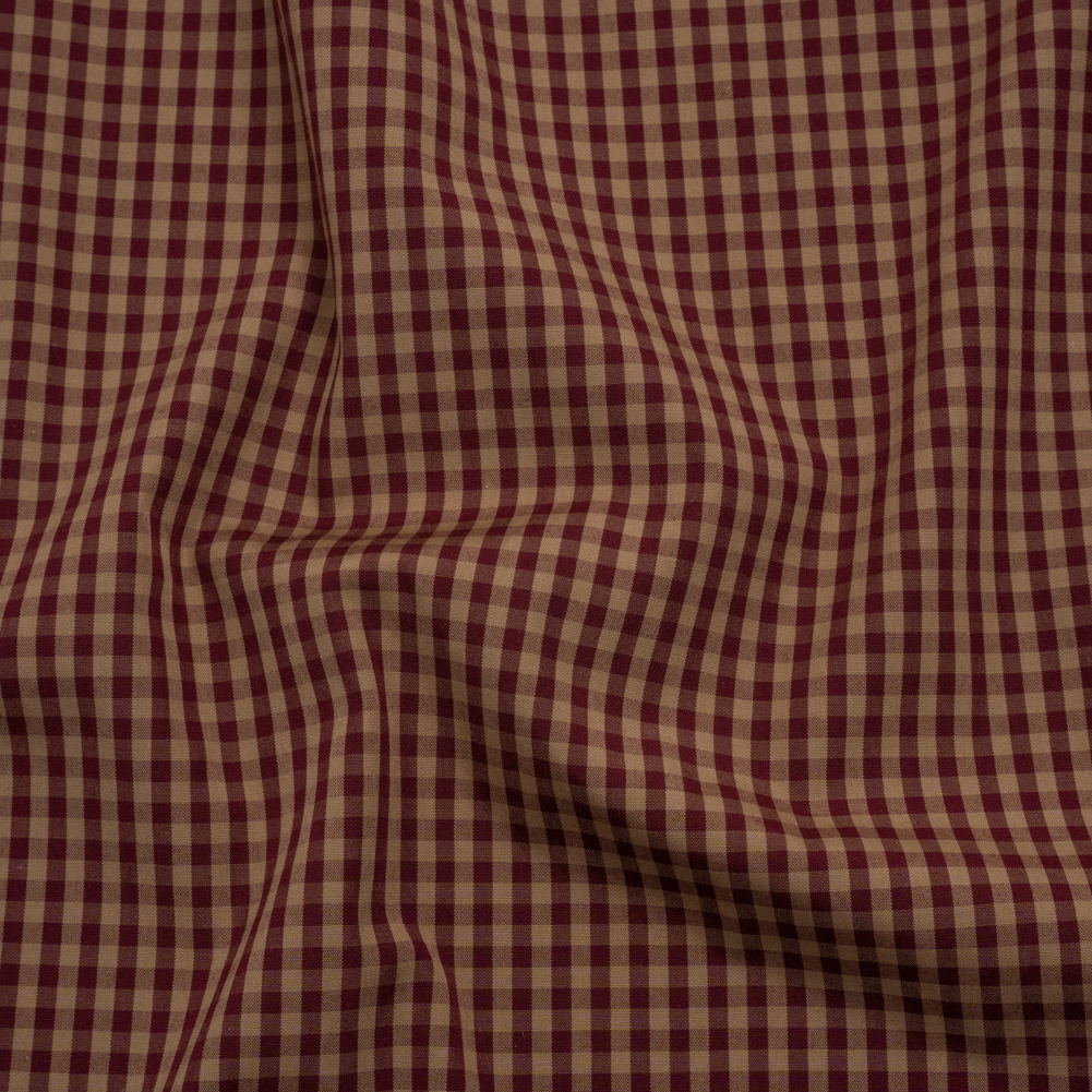 Cotton Shirting – Burgundy and Tan Checks – Deadstock Cotton Shirting – Burgundy and Tan Checks – Deadstock