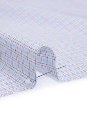 Cotton Twill Shirting – Pastel Blue, White and Burgundy Tattersall Check-Like Plaid – Deadstock Cotton Twill Shirting – Pastel Blue, White and Burgundy Tattersall Check-Like Plaid – Deadstock